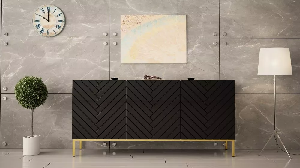 Kumode Ginax K · Melns · 160 × 37 × 76 cm