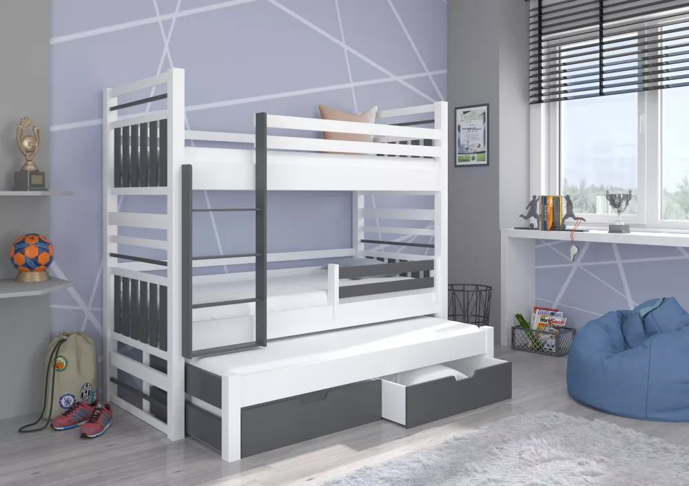 Bērnu gulta Hipolit ar stelāžām Kāpņu puse: Pa labi, Guļamvietas platums: 80 cm, Guļamvietas garums: 180 cm, · 87 × 190 