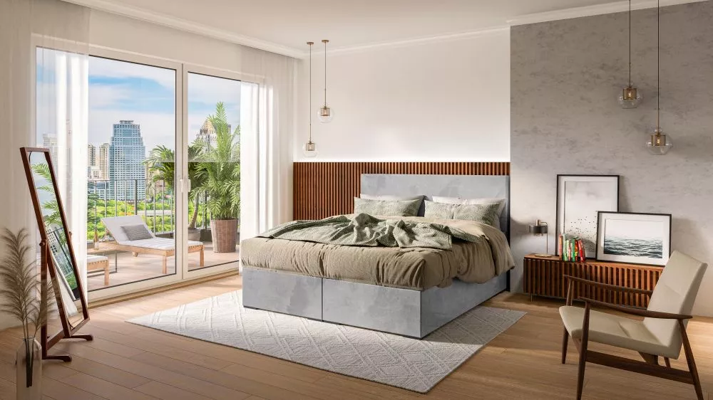 Gulta Lemo Boxspring Standard Guļamvietas platums: 160 cm, Guļamvietas garums: 200 cm, · Gaiši pelēks · 160 × 207 × 118 