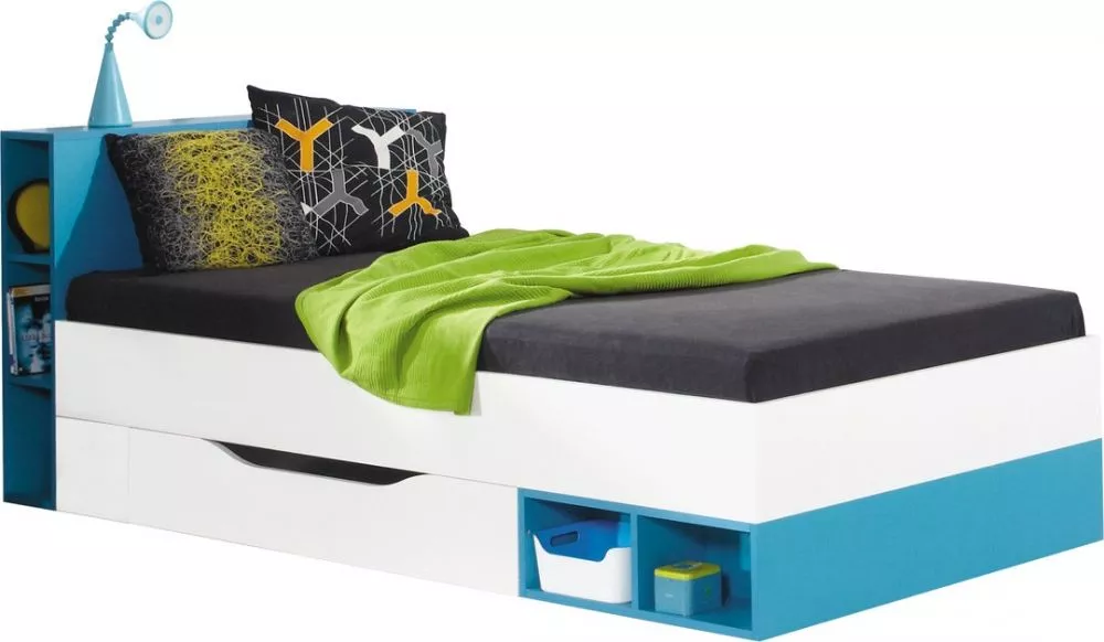 Bērnu gulta Mobi 18 ar stelāžu Guļamvietas platums: 90 cm, Guļamvietas garums: 200 cm, · 94 × 223.5 × 80 cm