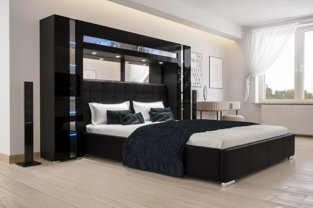 Sekcija Panama 14 Gloss ar LED · Melns · 256 × 35 × 184 cm