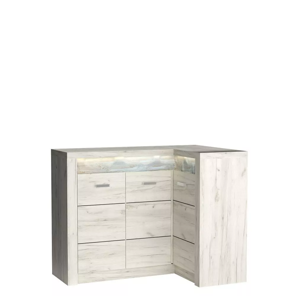 Kumode Indianapolis I15 ar LED · Ozols craft balts · 131 × 42 × 103.5 cm