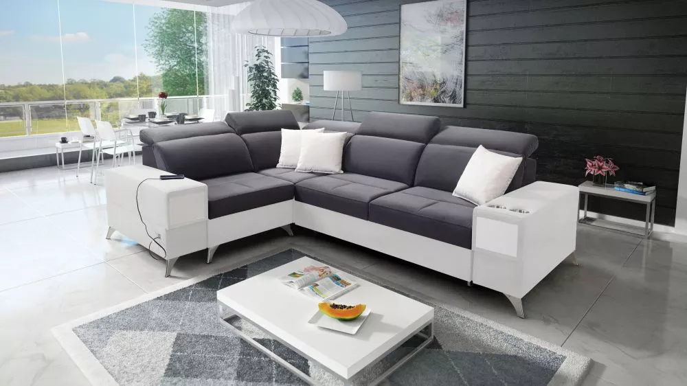 Dīvāns Deus 2 Premium Standard · Grafīts + balts · 204 × 286 × 83 cm