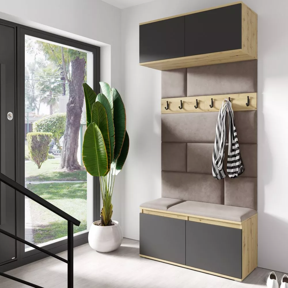 Apavu plaukts Emi 23 Trinity Korpusa krāsa: ozols artisan + melns, · 100 × 225 × 40 cm