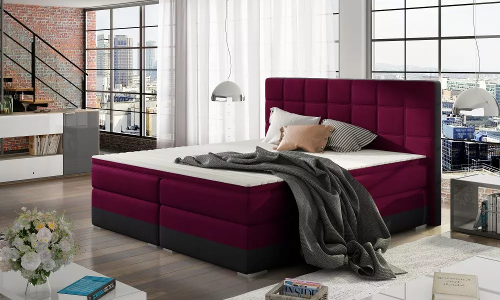 Gulta Damaso Boxspring standard Guļamvietas platums: 160 cm, Guļamvietas garums: 200 cm, · Tumši rozā + melns · 175 × 20