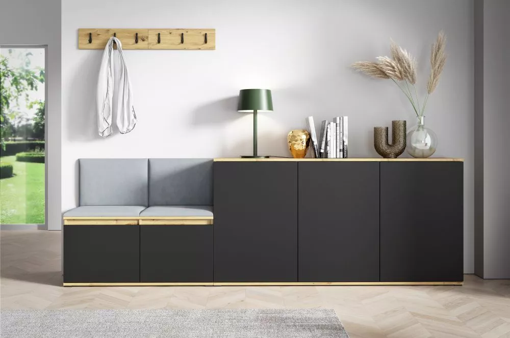 Apavu plaukts Emi 35 Trinity Korpusa krāsa: ozols artisan + melns, · 250 × 88 × 40 cm