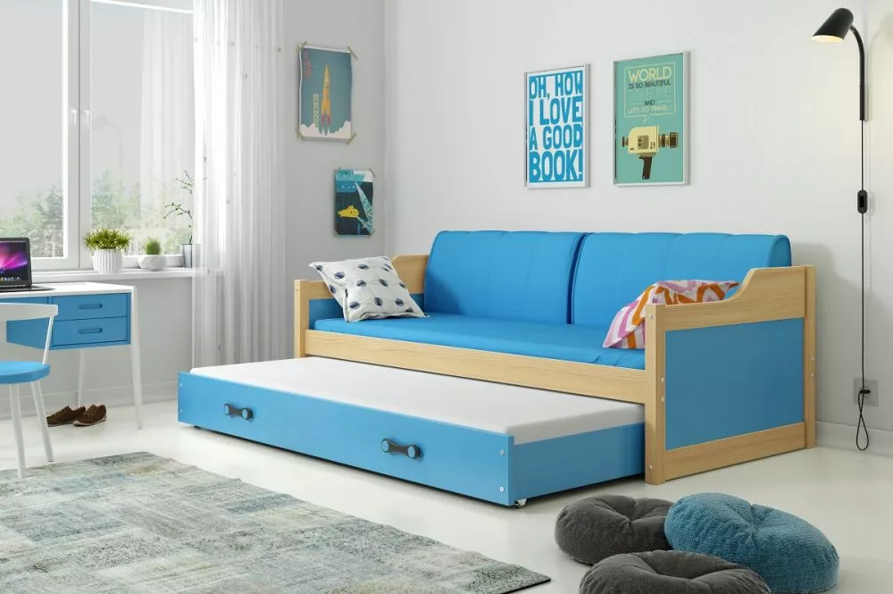 Bērnu gulta Dawid Trundle Pine ar stelāžu Guļamvietas platums: 90 cm, Guļamvietas garums: 200 cm, · 97 × 205 × 90 cm