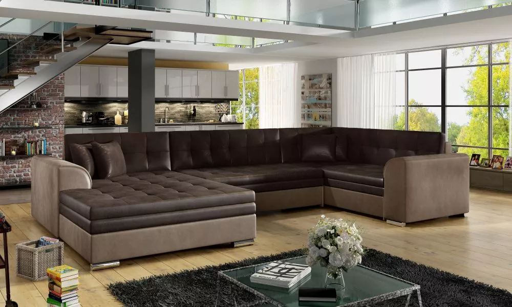 Dīvāns Damario Premium standard · Tumši brūns + brūns · 190 × 340 × 73 cm