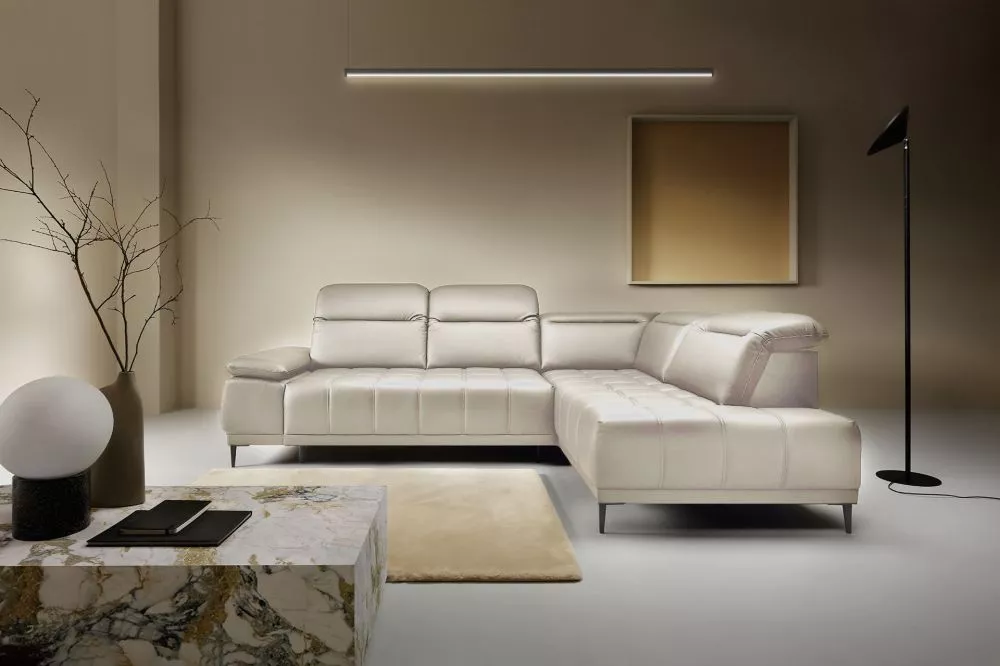 Dīvāns Focus L Leather Standard · Balts · 204 × 278 × 82 cm