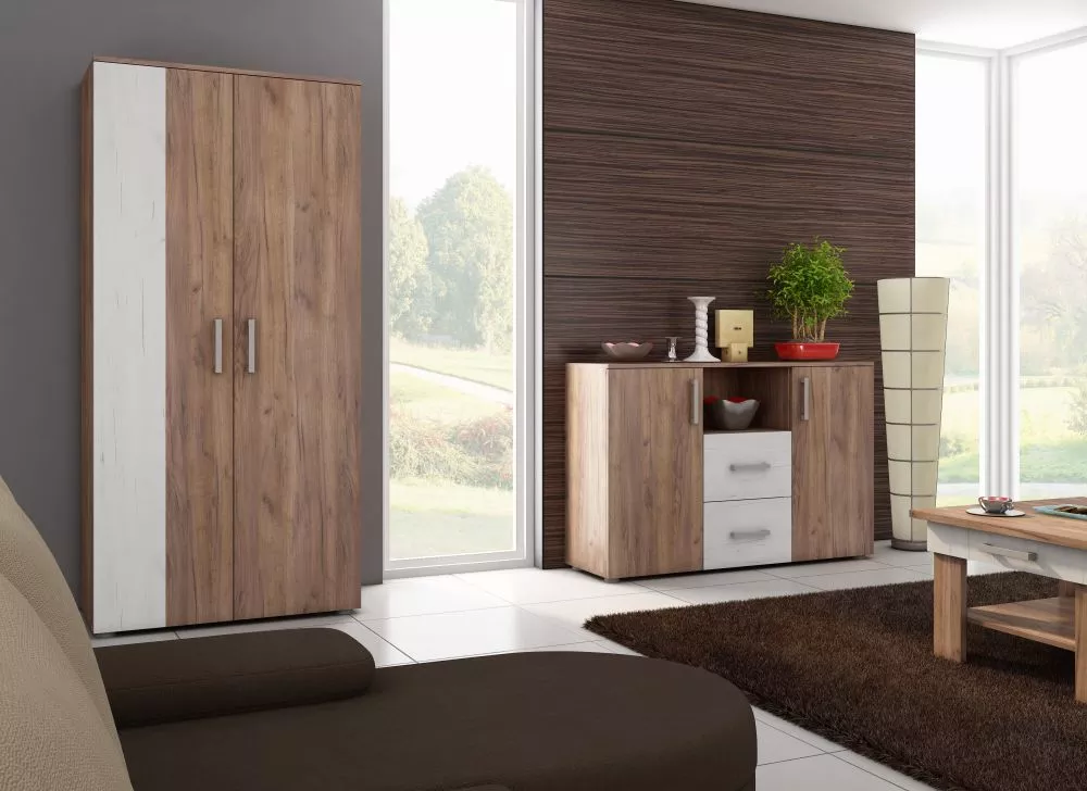 Kumode Stella STE 01 · Tobaco ozols + balts ozols · 135 × 39.2 × 88 cm