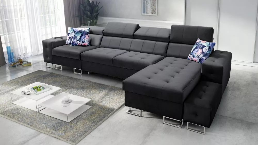 Dīvāns Hilton 11 Standard · Melns · 183 × 370 × 83 cm