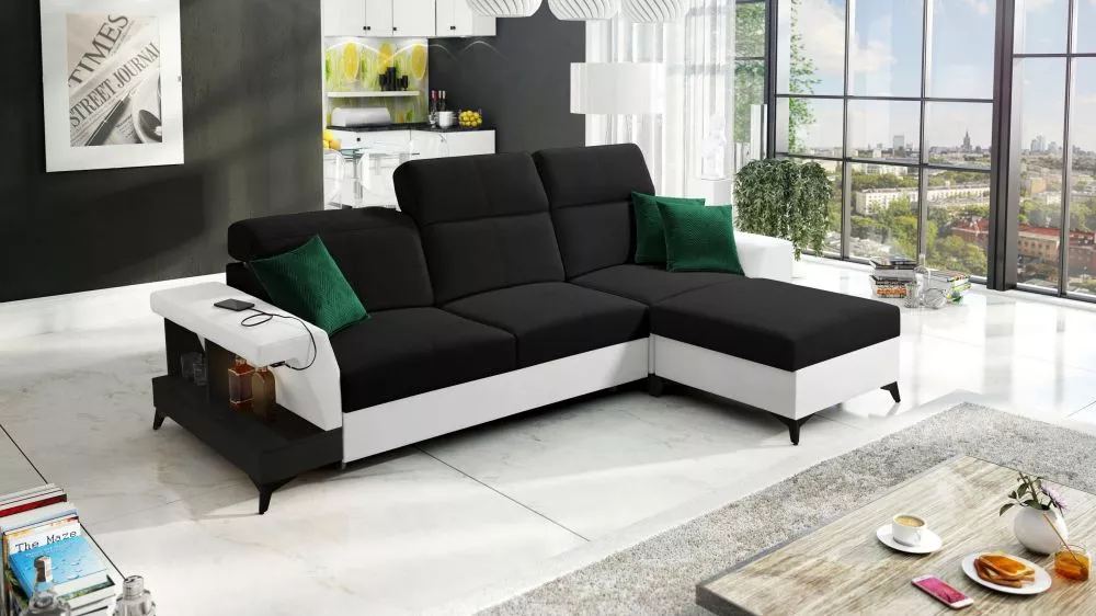 Dīvāns Belutti 1 Satin Black Standard ar LED · Melns + balts · 180 × 292 × 84 cm