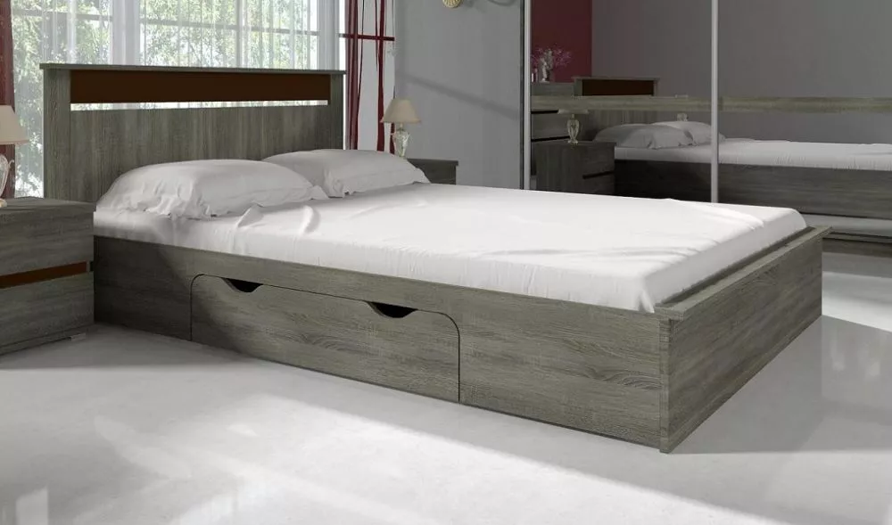 Gulta Latte LTT31 ar stelāžu Guļamvietas platums: 160 cm, Guļamvietas garums: 200 cm, · Sonoma tumša · 180 × 206 × 90 cm