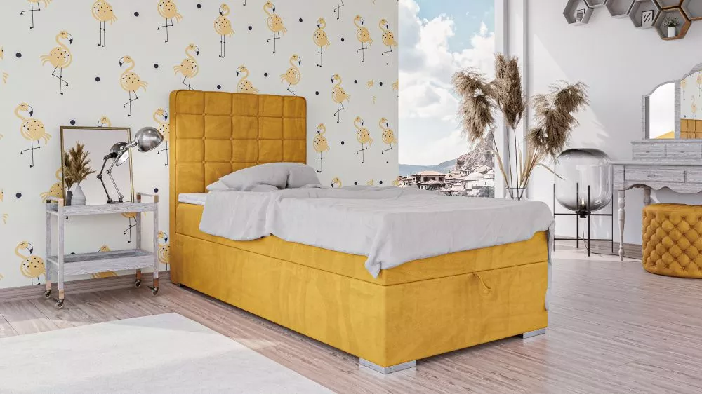 Gulta Carlo Boxspring Standard Guļamvietas platums: 90 cm, Guļamvietas garums: 200 cm, · Dzeltens · 90 × 207 × 118 cm