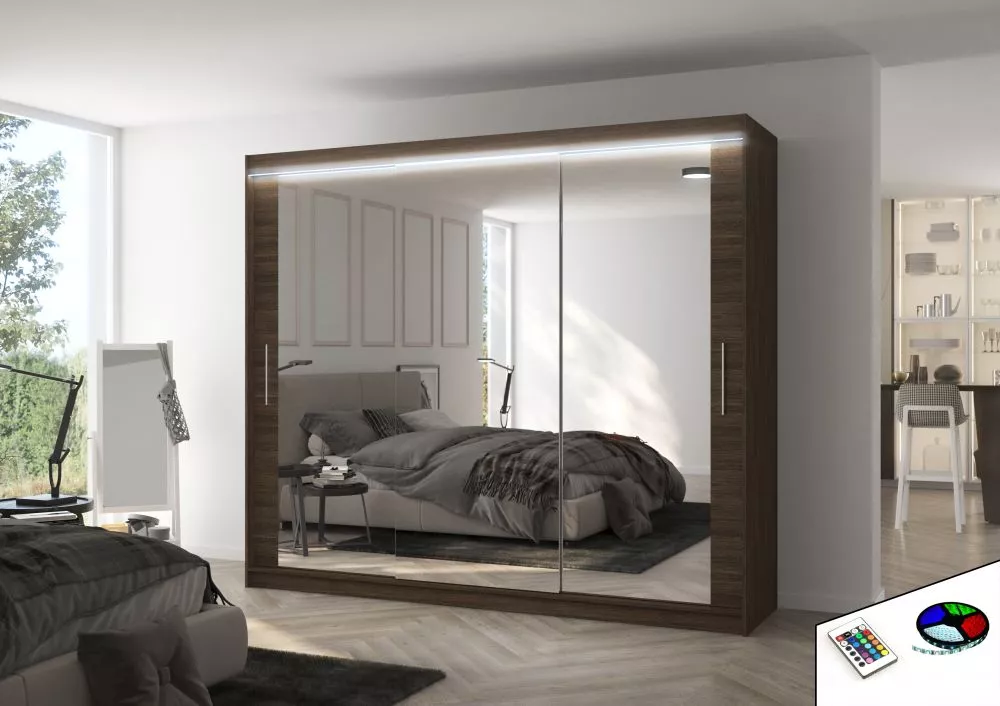 Skapis Chester Classic ar LED · Šokolādes · 250 × 58 × 215 cm