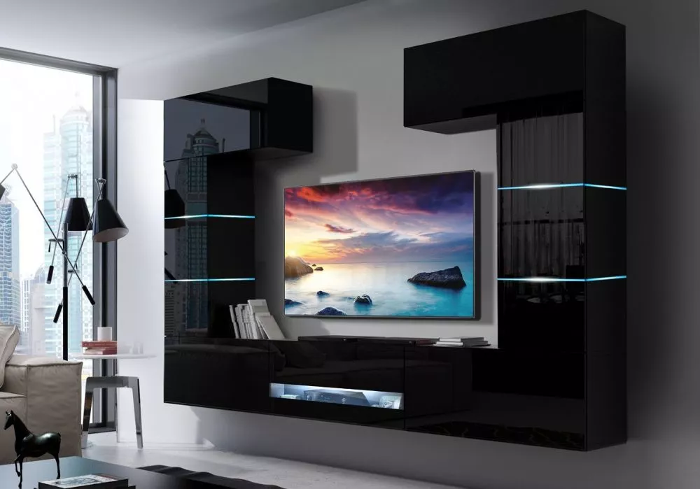 Sekcija Concept 60 ar LED · Melns · 257 × 35 × 184 cm