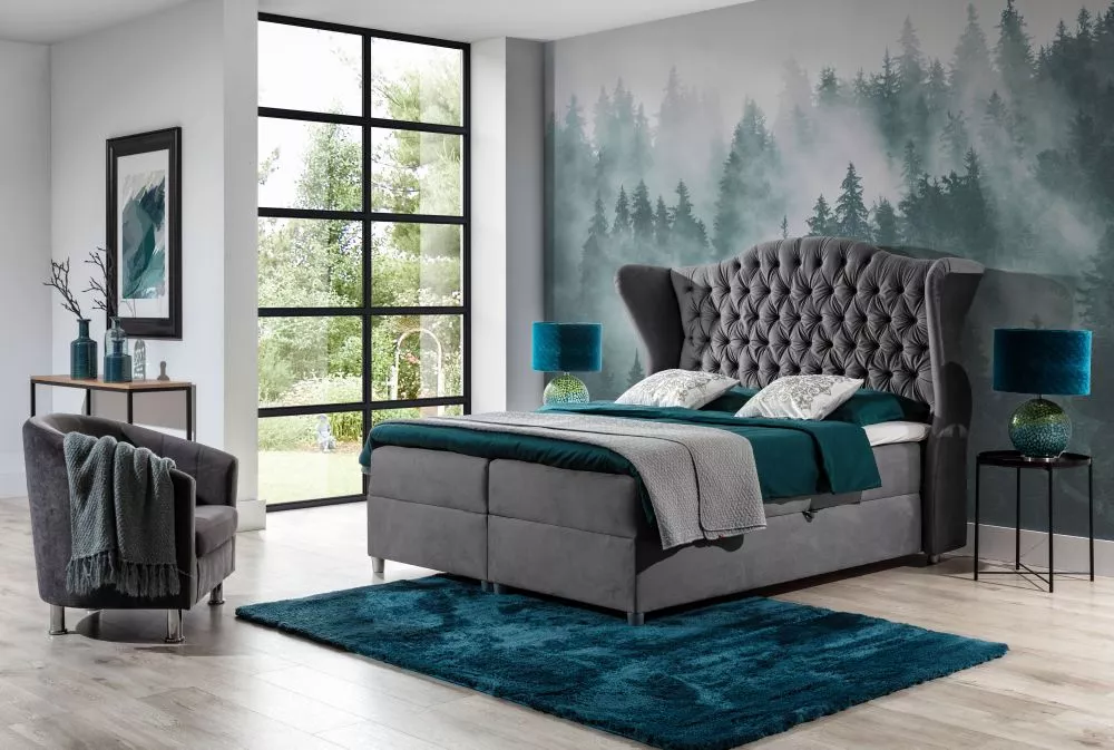 Gulta Livia Boxspring Premium Standard Guļamvietas platums: 120 cm, Guļamvietas garums: 200 cm, · Pelēks · 158 × 210 × 1