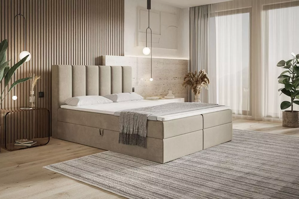 Gulta Box 1 Boxspring standard Guļamvietas platums: 160 cm, Guļamvietas garums: 200 cm, · Gaiši brūns · 160 × 214 × 112 