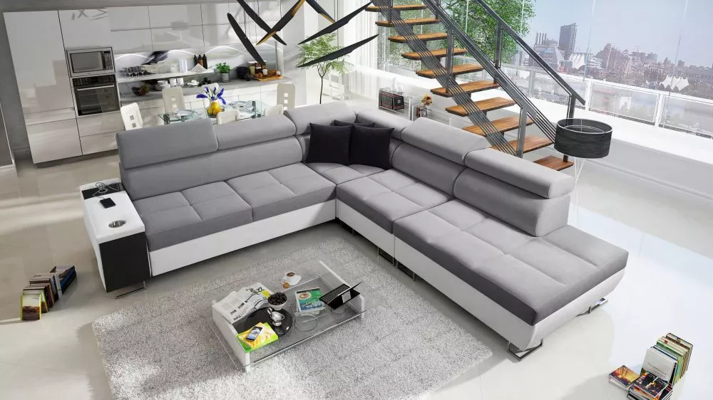 Dīvāns Morena 9 Premium Standard · Pelēks + balts · 283 × 298 × 84 cm