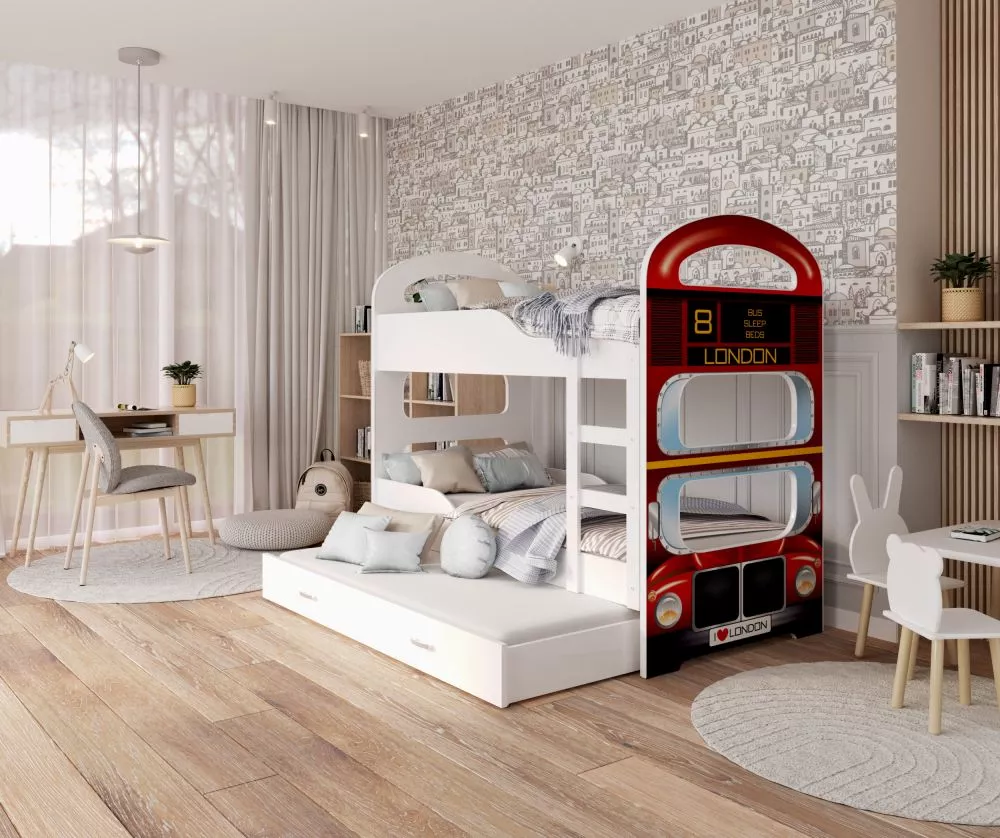 Bērnu gulta Dominik 3 80x190 N ar stelāžām Guļamvietas platums: 80 cm, Guļamvietas garums: 190 cm, · 87 × 198 × 166 cm