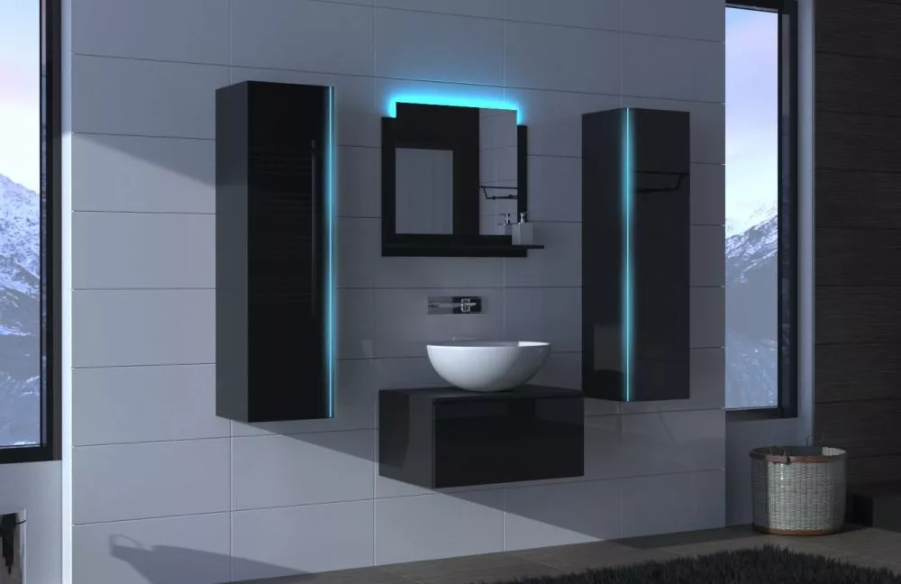 Vannas istabas komplekts Alius 1 gloss ar LED · Melns · 110 × 35 cm