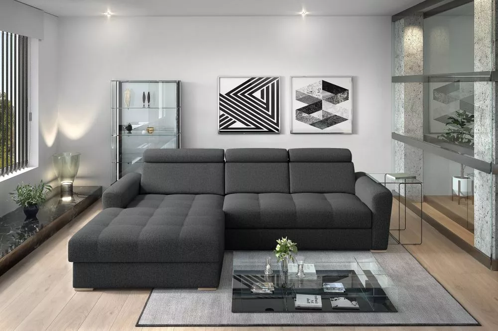 Dīvāns Riva L Standard · Melns · 189 × 295 × 91 cm