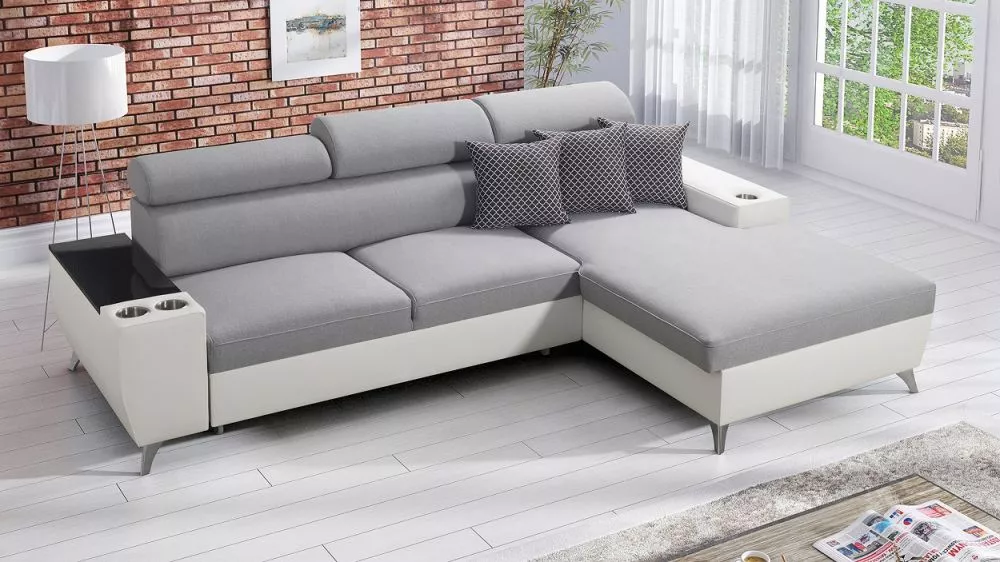 Dīvāns Modivo 1 Maxi standard · Gaiši pelēks + balts · 182 × 291 × 88 cm