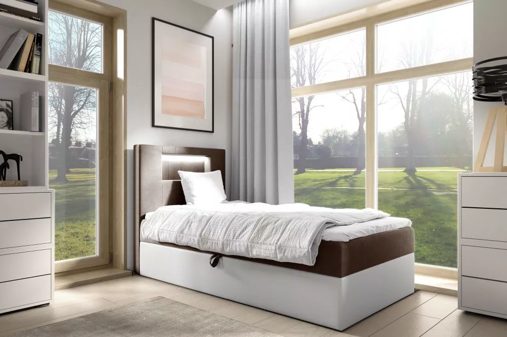 Gulta Gold 1 R Boxspring Standard ar LED Guļamvietas platums: 100 cm, Korpusa krāsa: balts, Guļamvietas garums: 200 cm, 