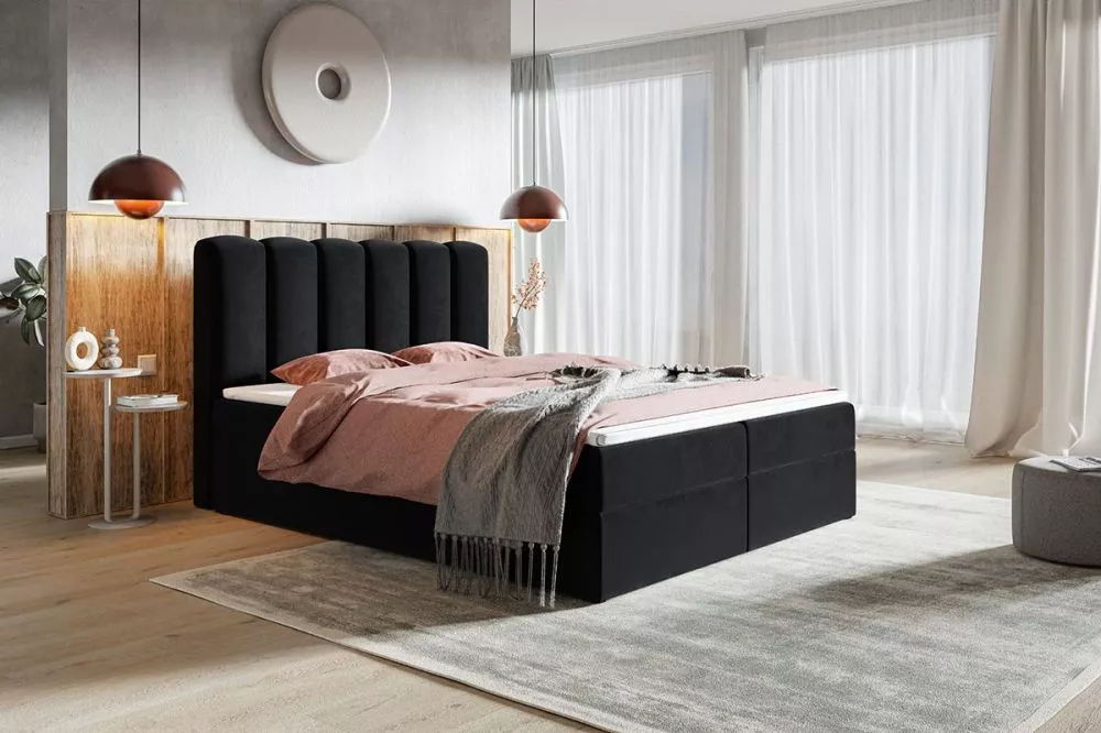 Gulta Box 10 Boxspring standard Guļamvietas platums: 160 cm, Guļamvietas garums: 200 cm, · Melns · 160 × 214 × 118 cm