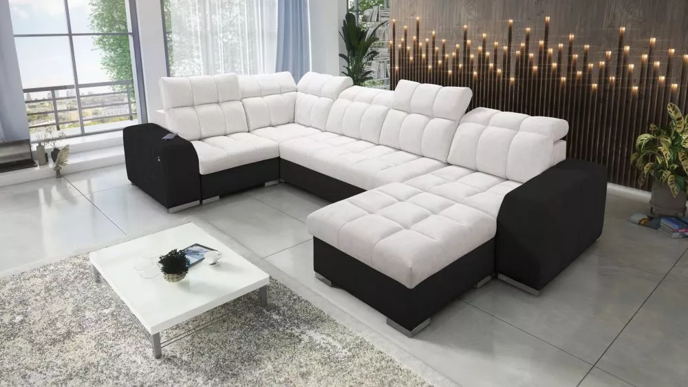 Dīvāns Pagano 4 Premium Standard · Bēšs + melns · 210 × 362 × 83 cm