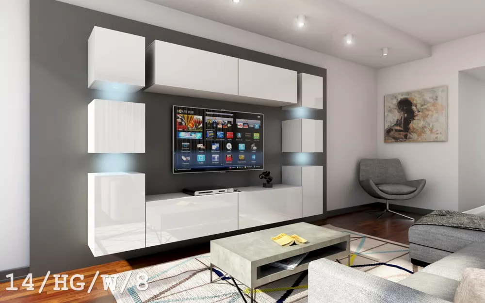 Sekcija Concept 14 ar LED · Balts · 256 × 35 × 174 cm