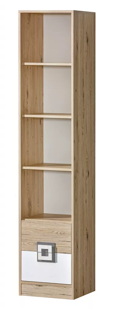 Grāmatu skapis Nico 06 Korpusa krāsa: ozols + balts, Elementu krāsa: pelēks, · 40 × 40 × 190 cm