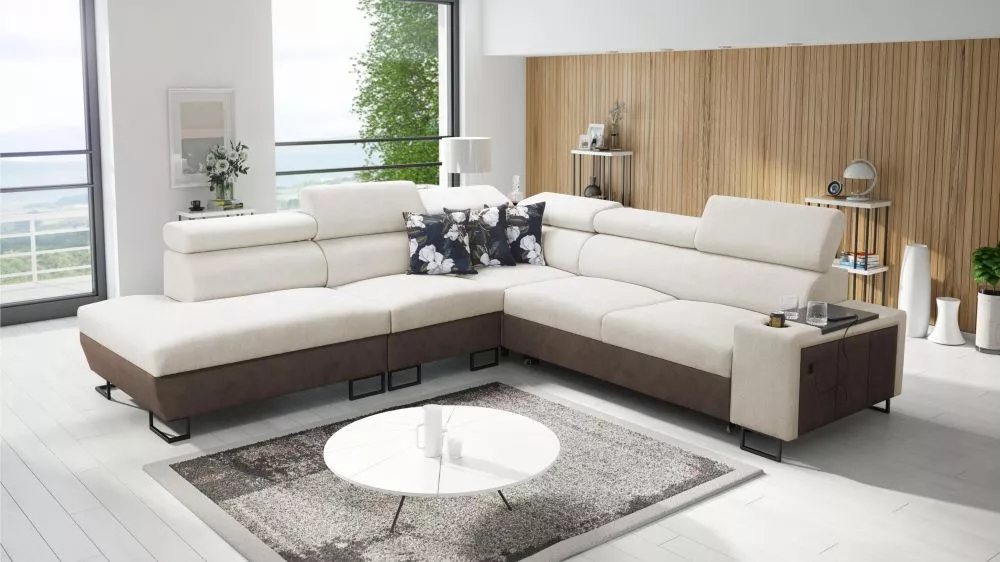 Dīvāns Melody 9 Premium Standard · Krēma + tumši brūns · 285 × 295 × 84 cm