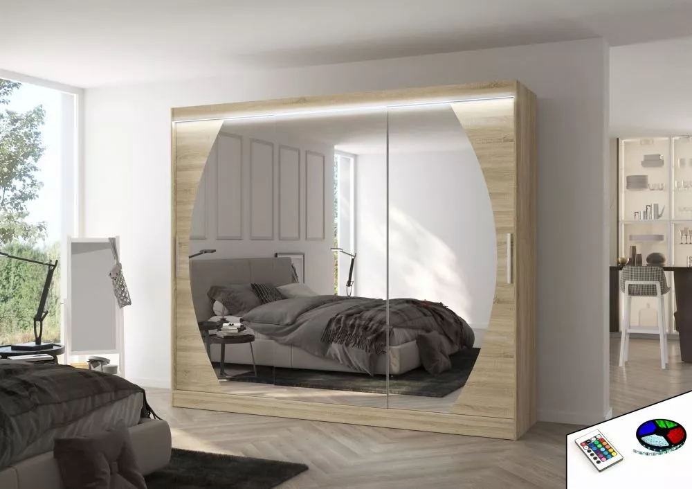 Skapis Cambe ar LED · Sonoma · 250 × 58 × 215 cm