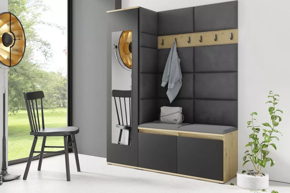 Apavu plaukts Emi 14 Trinity Korpusa krāsa: ozols artisan + melns, · 145 × 185 × 40 cm