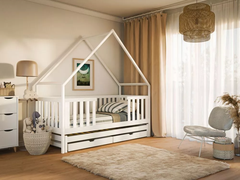Bērnu gulta Magic ar stelāžām Guļamvietas platums: 90 cm, Guļamvietas garums: 200 cm, · Balts · 97 × 208 × 212 cm