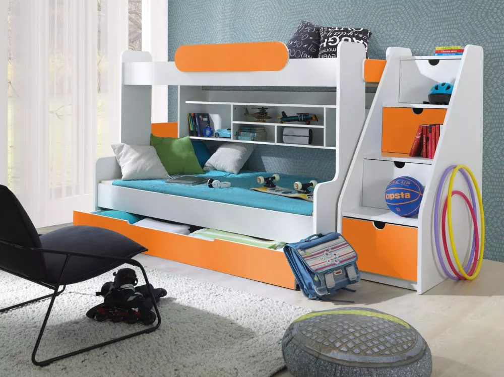 Bērnu gulta Segan ar stelāžām Guļamvietas platums: 90 cm, Guļamvietas garums: 200 cm, · 130 × 262 × 145 cm