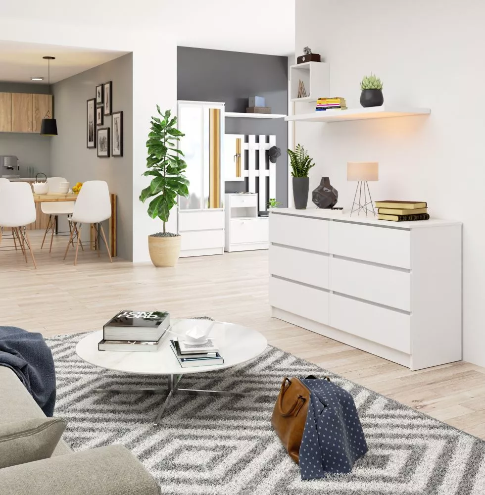 Kumode K-140 6 · Balts · 138 × 40 × 77 cm