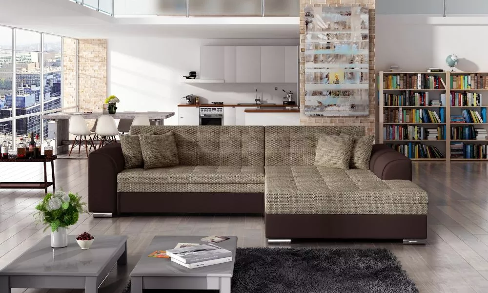 Dīvāns Sorento standard · Bēšs + brūns · 195 × 295 × 80 cm