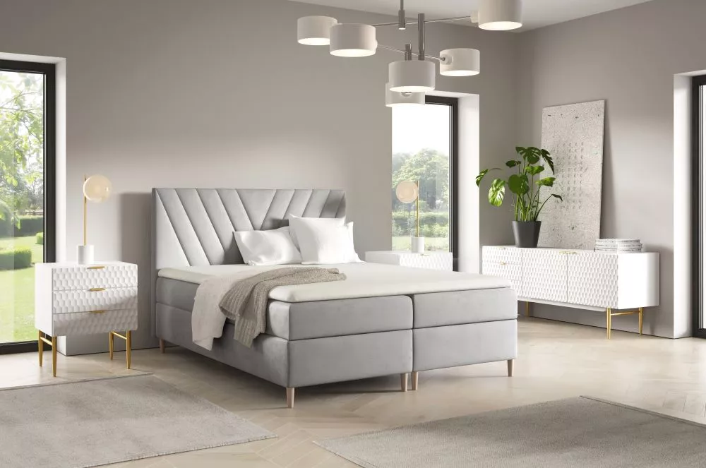 Gulta Beno Boxspring Standard Guļamvietas platums: 160 cm, Guļamvietas garums: 200 cm, · Gaiši pelēks · 164 × 208 × 115 