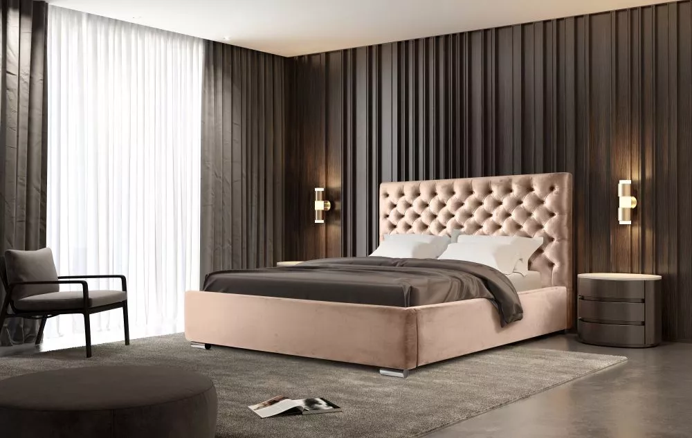 Gulta Chester Standard ar stelāžu Guļamvietas platums: 180 cm, Guļamvietas garums: 200 cm, stelāžas tips: koka, · Rozā ·