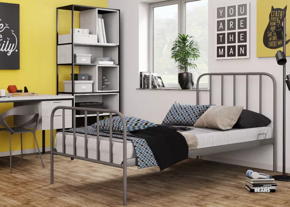 Gulta Junior ar stelāžu Guļamvietas platums: 90 cm, Guļamvietas garums: 200 cm, · Pelēks · 94 × 204 × 100 cm