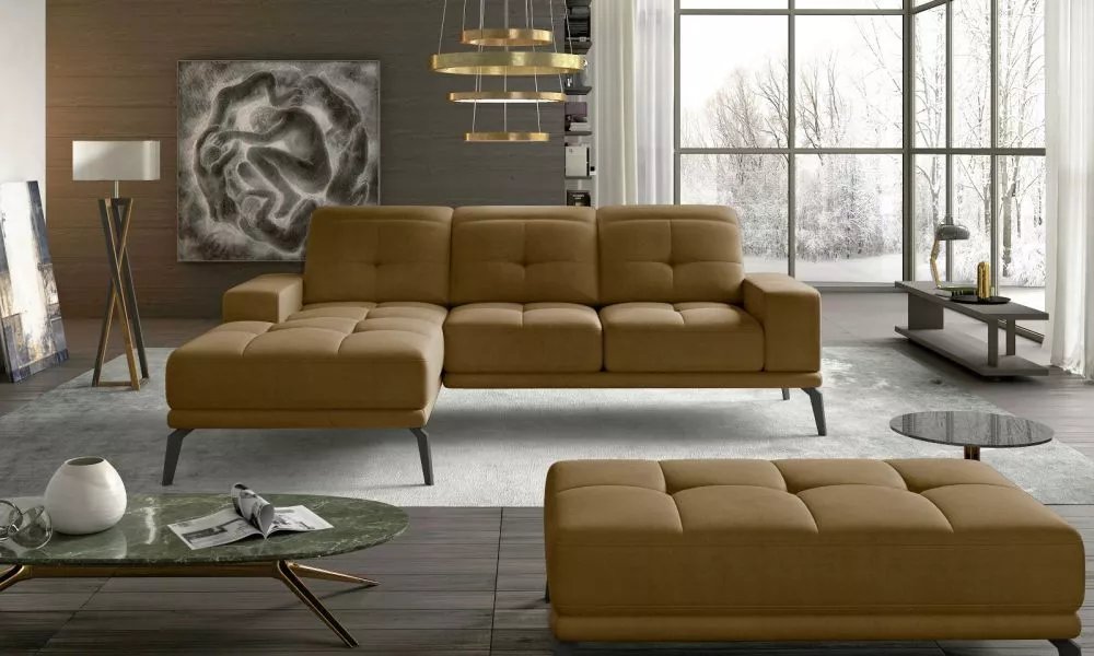 Dīvāns Torrense Lux Standard ar pufu · Tumši dzeltens · 175 × 265 × 77 cm