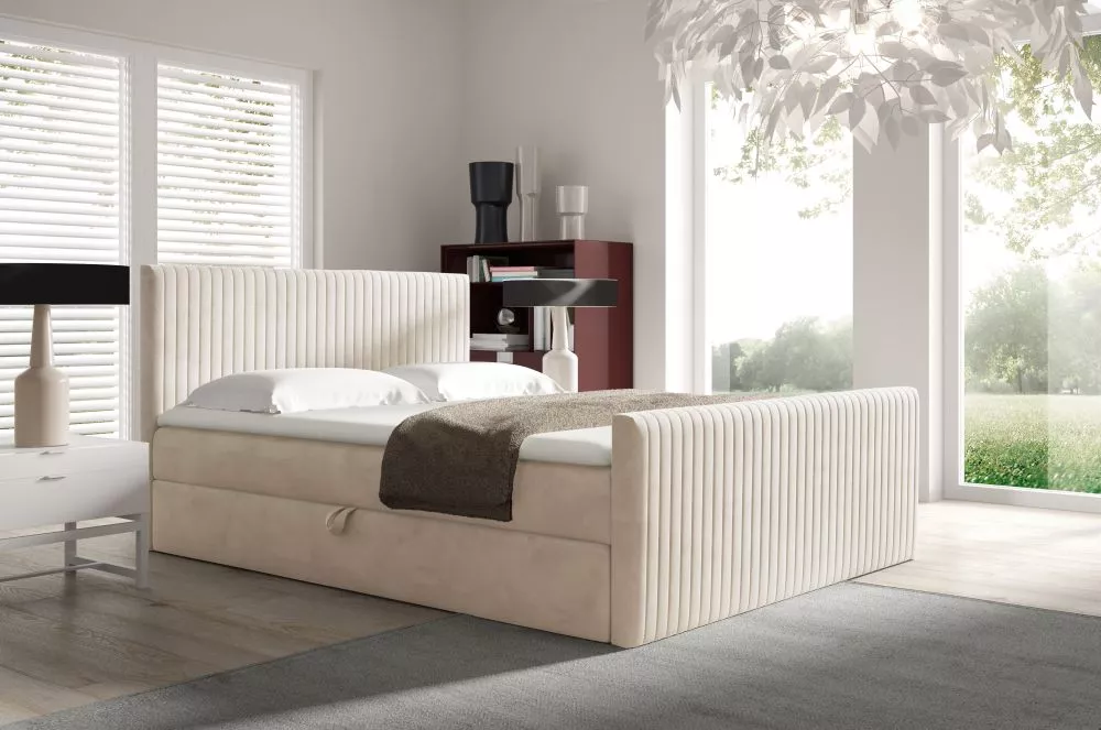 Gulta Polaris Boxspring Standard Guļamvietas platums: 160 cm, Guļamvietas garums: 200 cm, · Bēšs · 164 × 214 × 103 cm