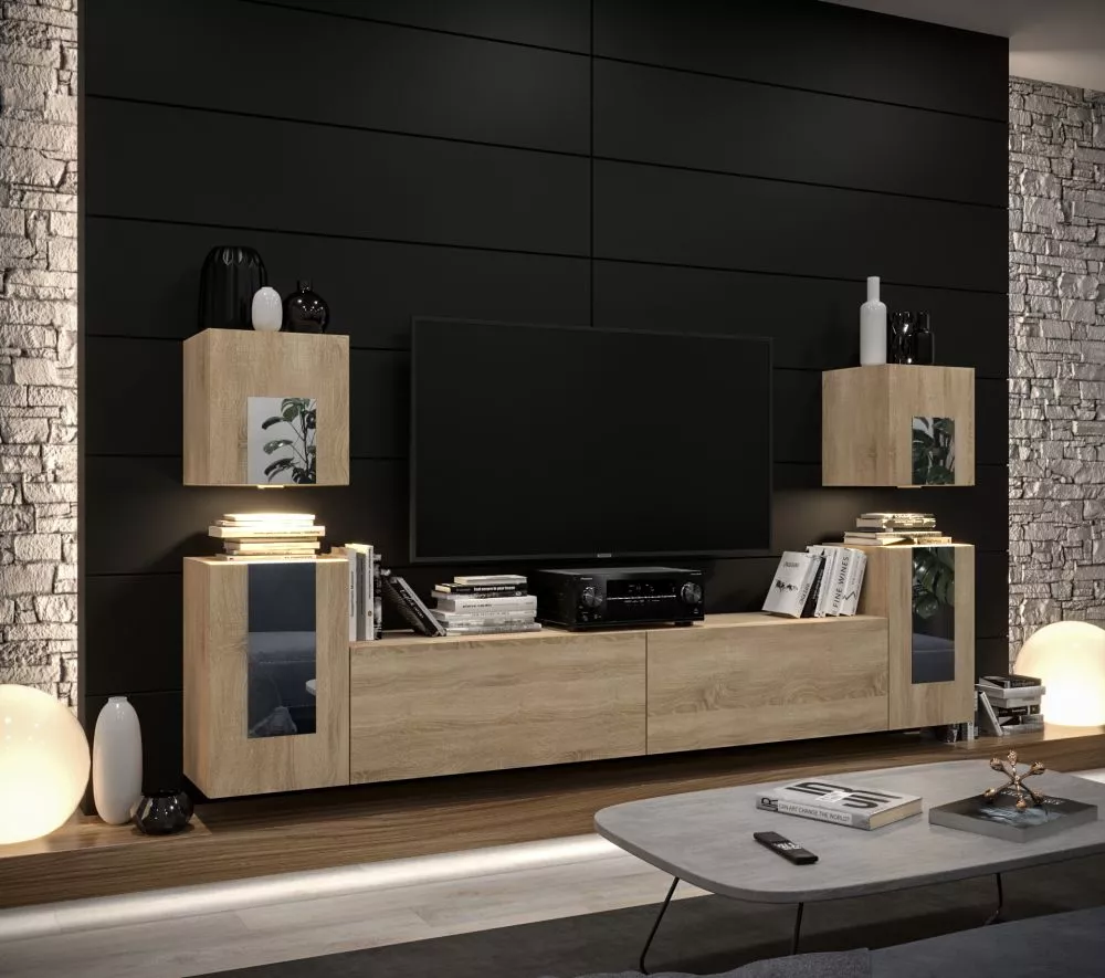 Sekcija New Concept C82 ar LED · Sonoma · 256 × 35 × 120 cm