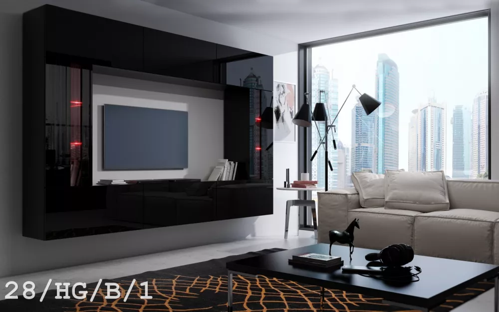 Sekcija Concept 28 ar LED · Melns · 273 × 35 × 165 cm