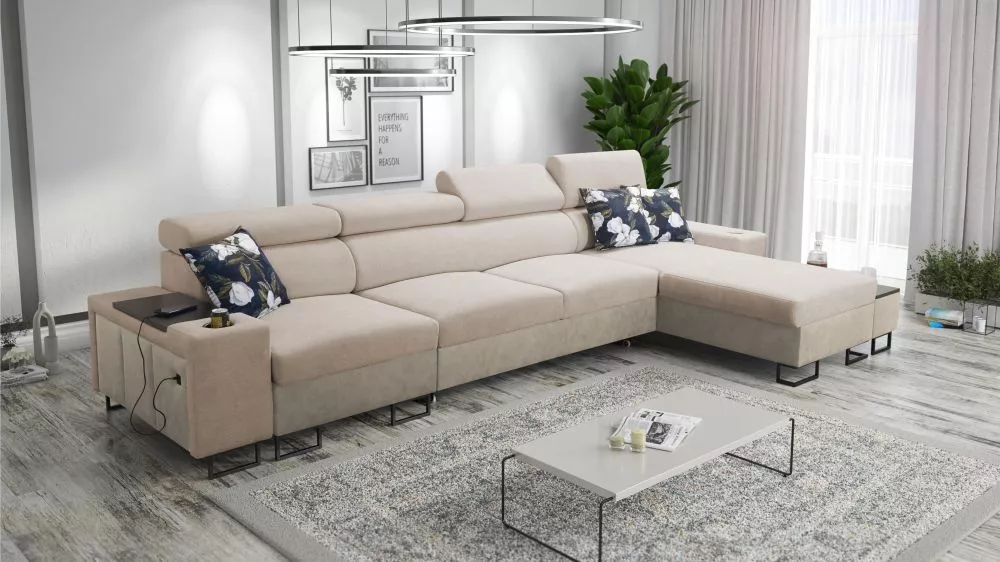 Dīvāns Melody 12 Maxi Premium Standard · Gaiši brūns + krēma · 182 × 366 × 84 cm