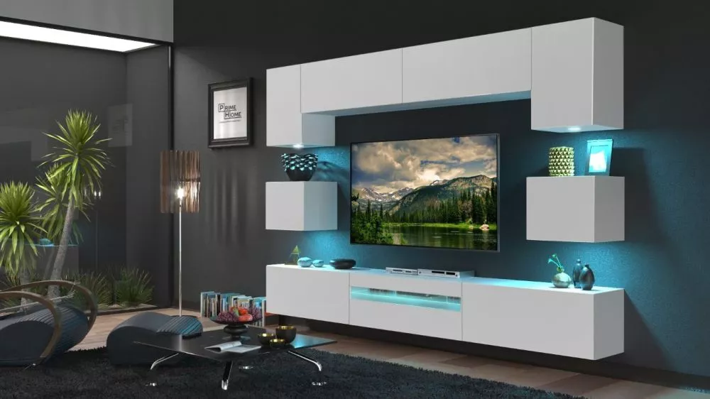 Sekcija Next Gan 1 ar LED · Balts · 257 × 35 × 207 cm