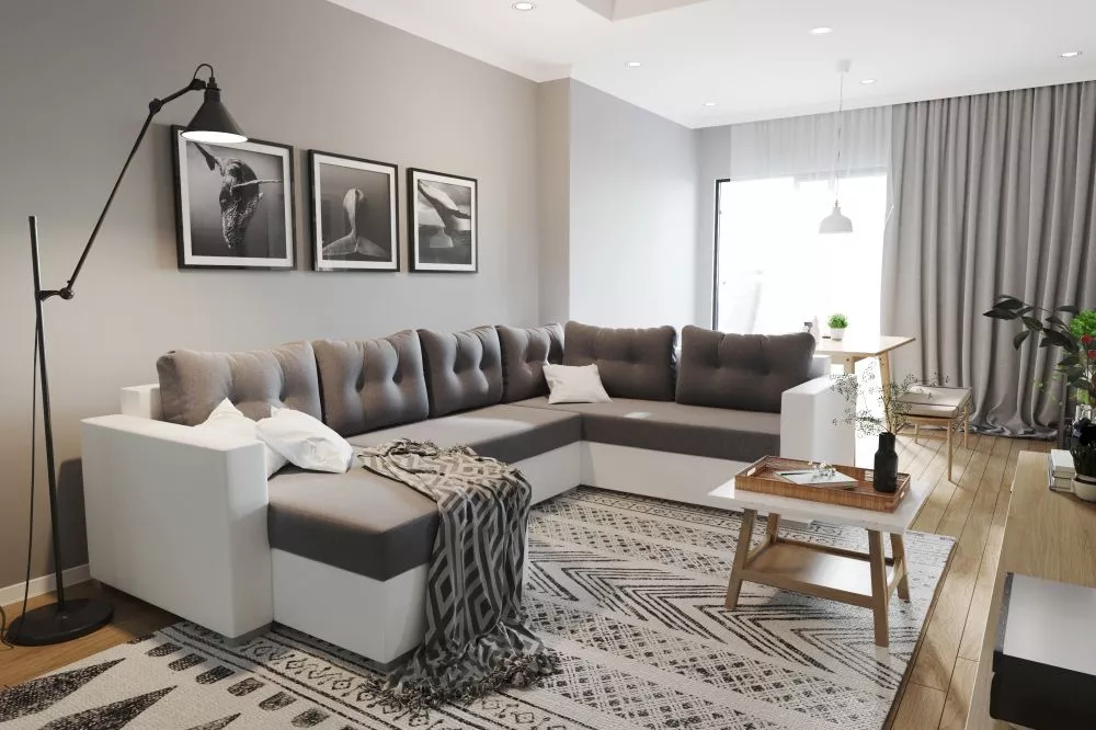 Dīvāns Milano Premium standard · Tumši pelēks + balts · 203 × 306 × 93 cm