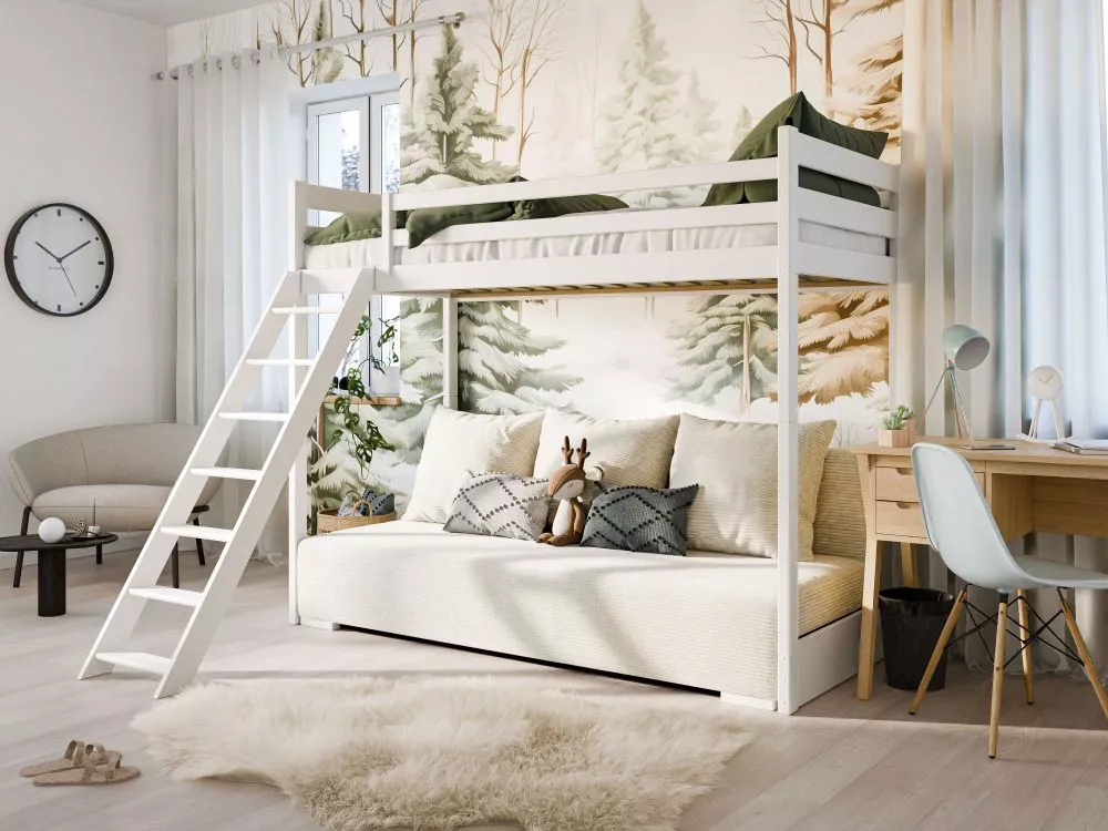 Bērnu gulta Sofino ar stelāžu Guļamvietas platums: 90 cm, Guļamvietas garums: 200 cm, · 191 × 37 × 208 × 169.5 cm